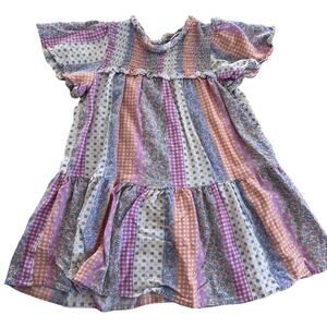 Next Blue Floral mixed print Short Sleeve Dress - Size 3-4 years